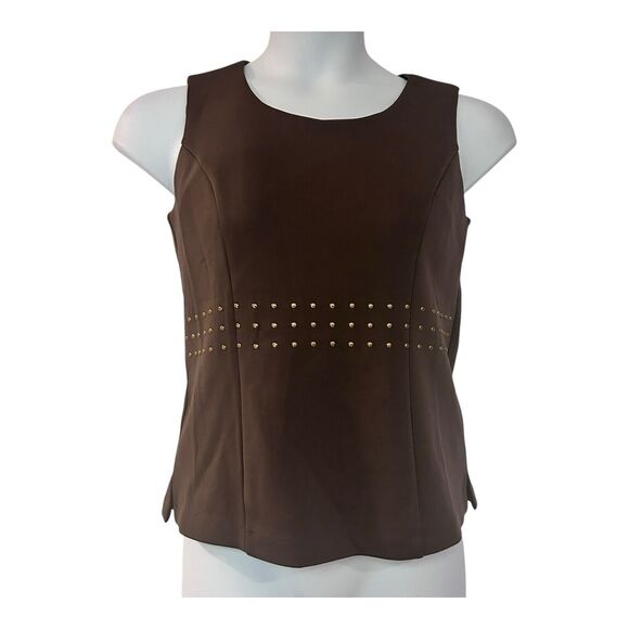 Midnight Velvet Scuba Knit Desk to Dinner Office Cocktail Party Brown Pant Suit - Picture 10 of 16